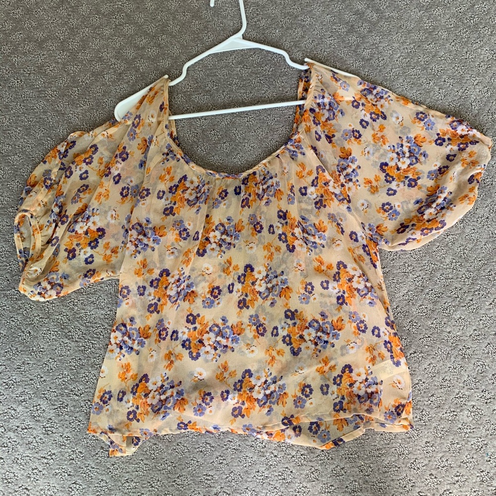 Sheer open sleeve cut out blouse